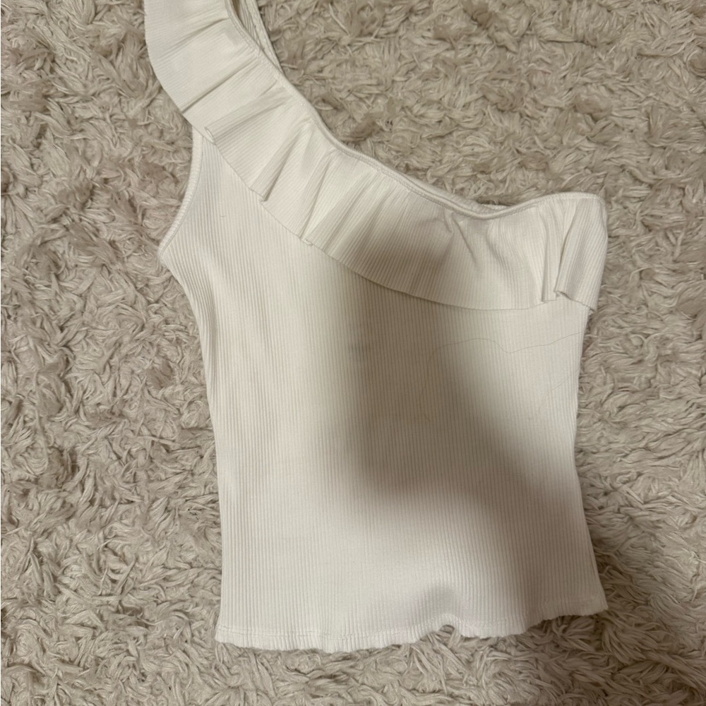 Francesca's Collections White One-Shoulder Crop Top